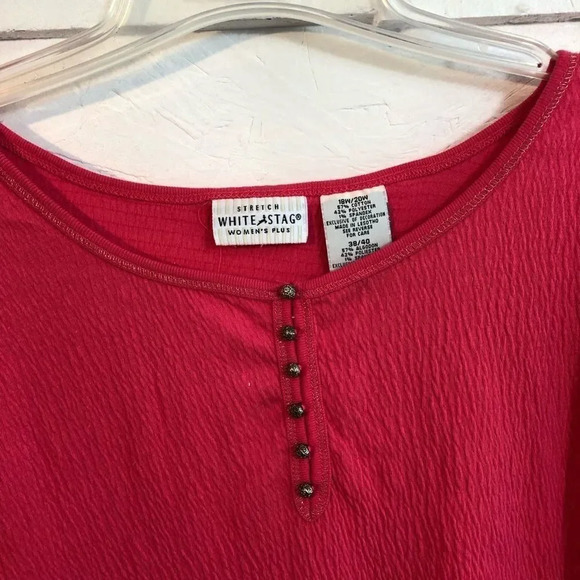 White Stag Red Textured Tunic Top Womens Plus Size Button Up Blouse Shirt - Picture 4 of 14